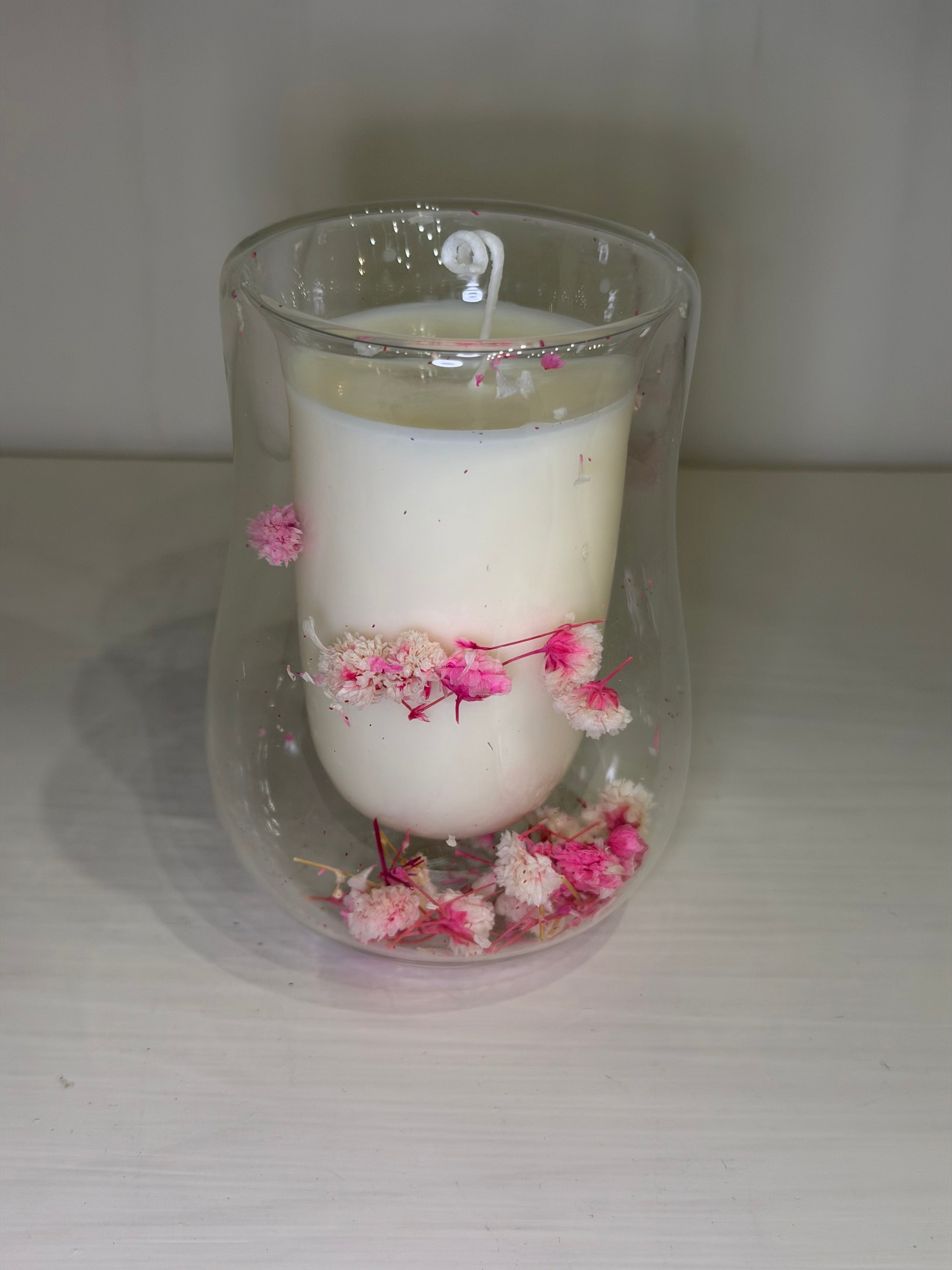 Dubbelwandige tas met droogbloemen