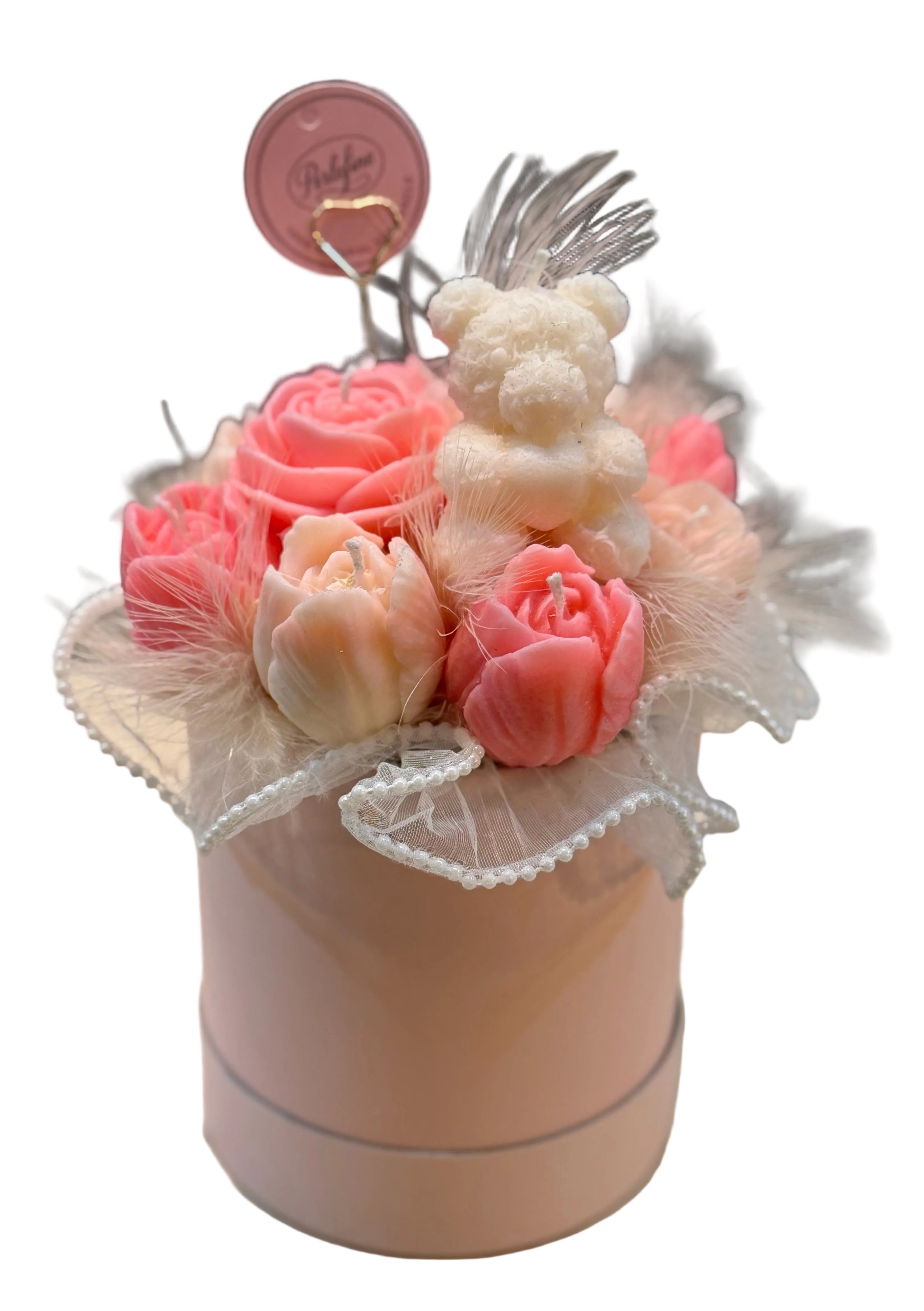 Bouquet Candle in hoedendoos met beertje