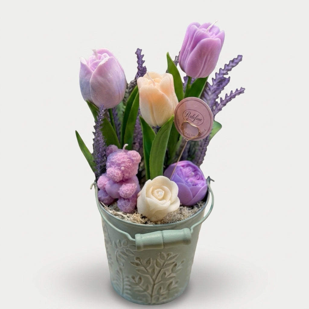 Bouquet Candle in metalen emmertje
